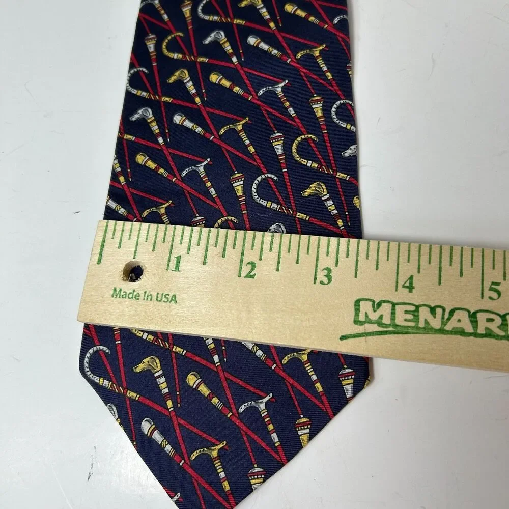 Hickey Freeman 1155 Men's Navy Multicolored Walking Stick Print 100% Silk Tie